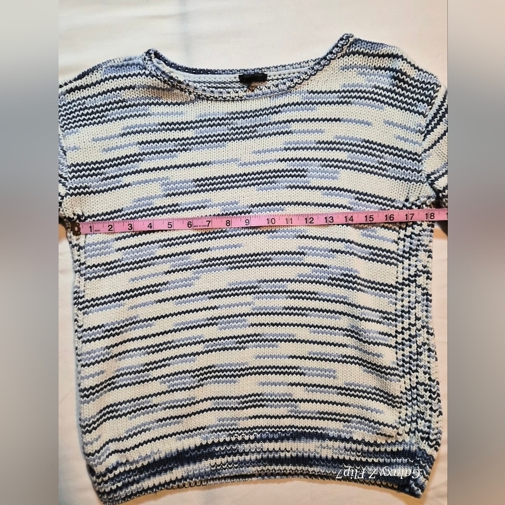 Talbots Striped Knit Sweater | Blue & White | Size Medium | Cotton Blend - Picture 4 of 8